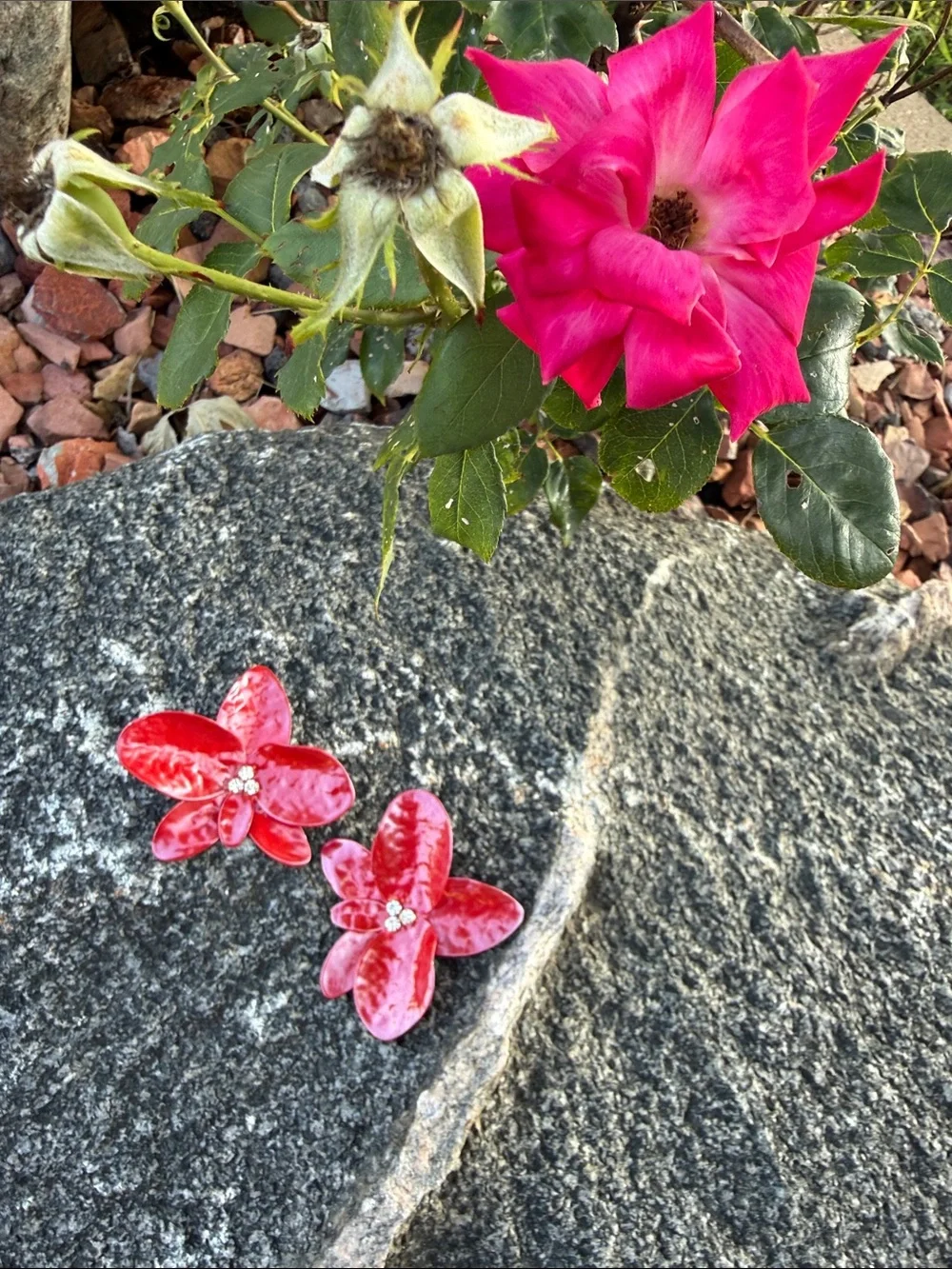 Red Floral Statement Earrings - Women Accessories